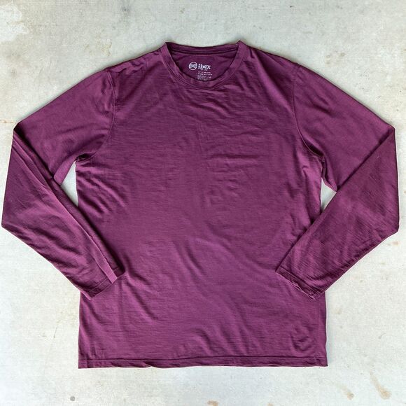Ibex Merino Shirt Mens Merino Wool Base Layer sz L  Long Sleeve Maroon Crew Neck - Picture 1 of 5